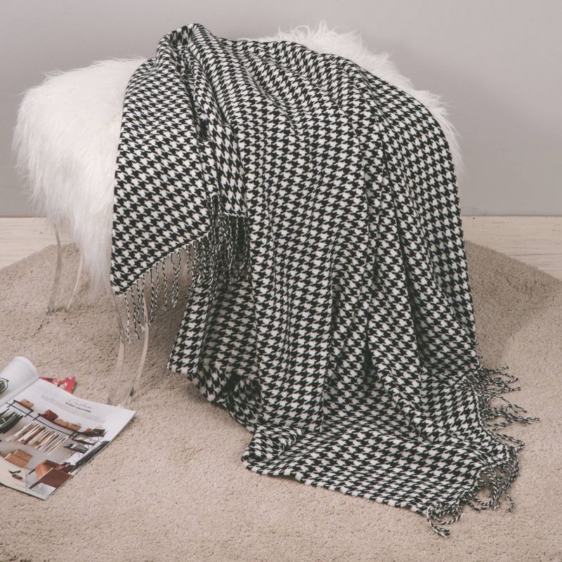 60" x 50" Acrylic Houndstooth Woven Throw Blanket Black and White - Glitzhome