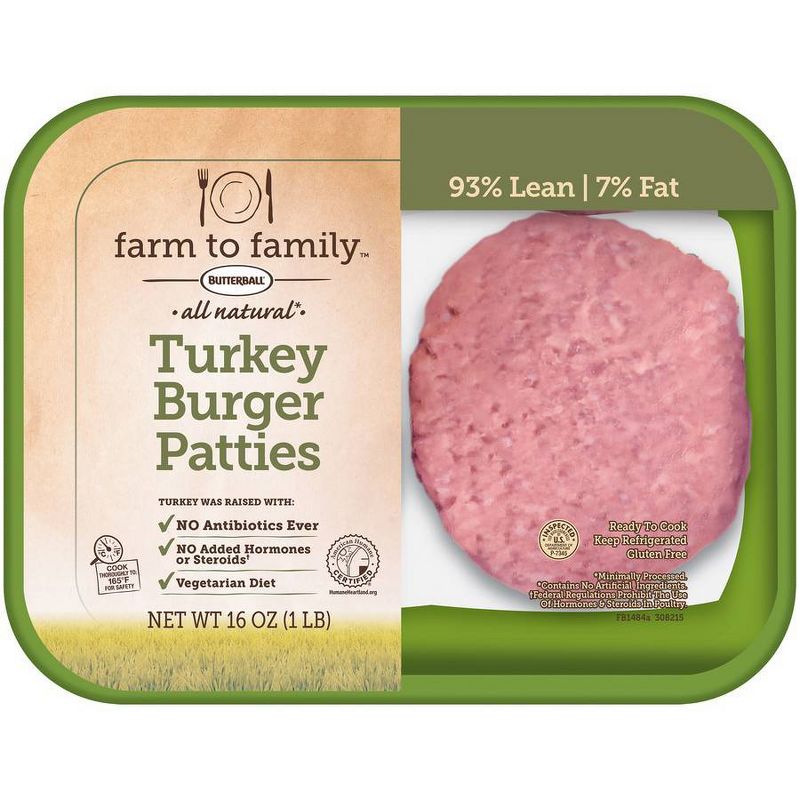 Butterball Farm to Family 93/7 Turkey Burger Patties - 16oz