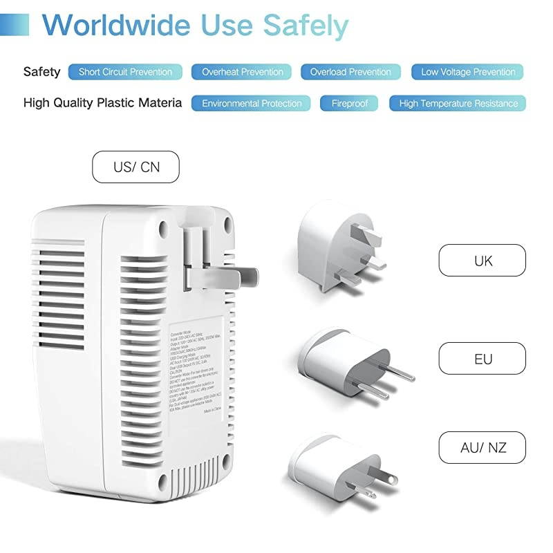 2019 Upgraded 2000W 220V to 110V Voltage Converter Step Down Voltage for Hair DryerStraightenerCurling IronLaptopCell PhonePower Converter with 2Port USB and UKAUUSEU 10A Plug Adapter