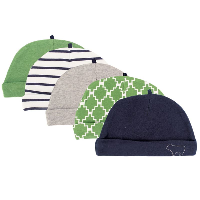 Yoga Sprout Baby Boy Cotton Caps 3pk, Bear, 0-6 Months
