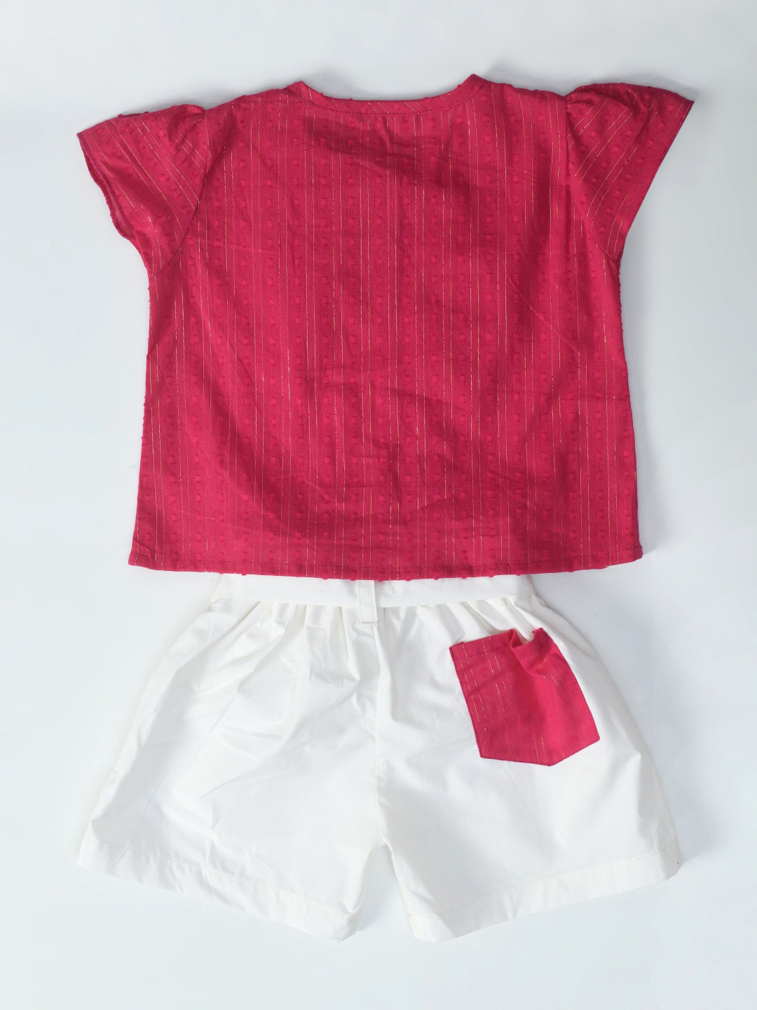 Bella Moda Kids Pink & White Self Design Top With Shorts