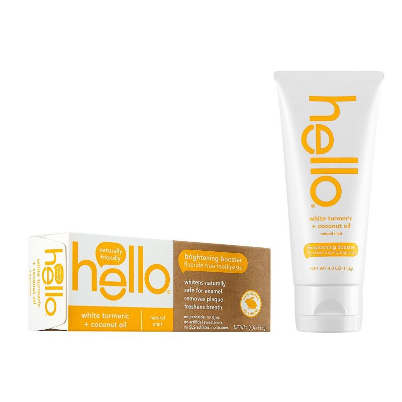 hello Brightening Booster White Turmeric Natural Mint Fluoride Free Toothpaste - 4oz