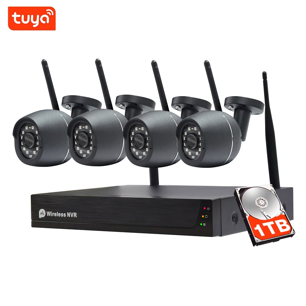 SDETER Outdoor Wireless Security Camera System with 1TB HDD, 4PCS 1080P Night Vision Outside WiFi Cameras Set, Plug and Play Surveillance NVR Kit, Motion Detect