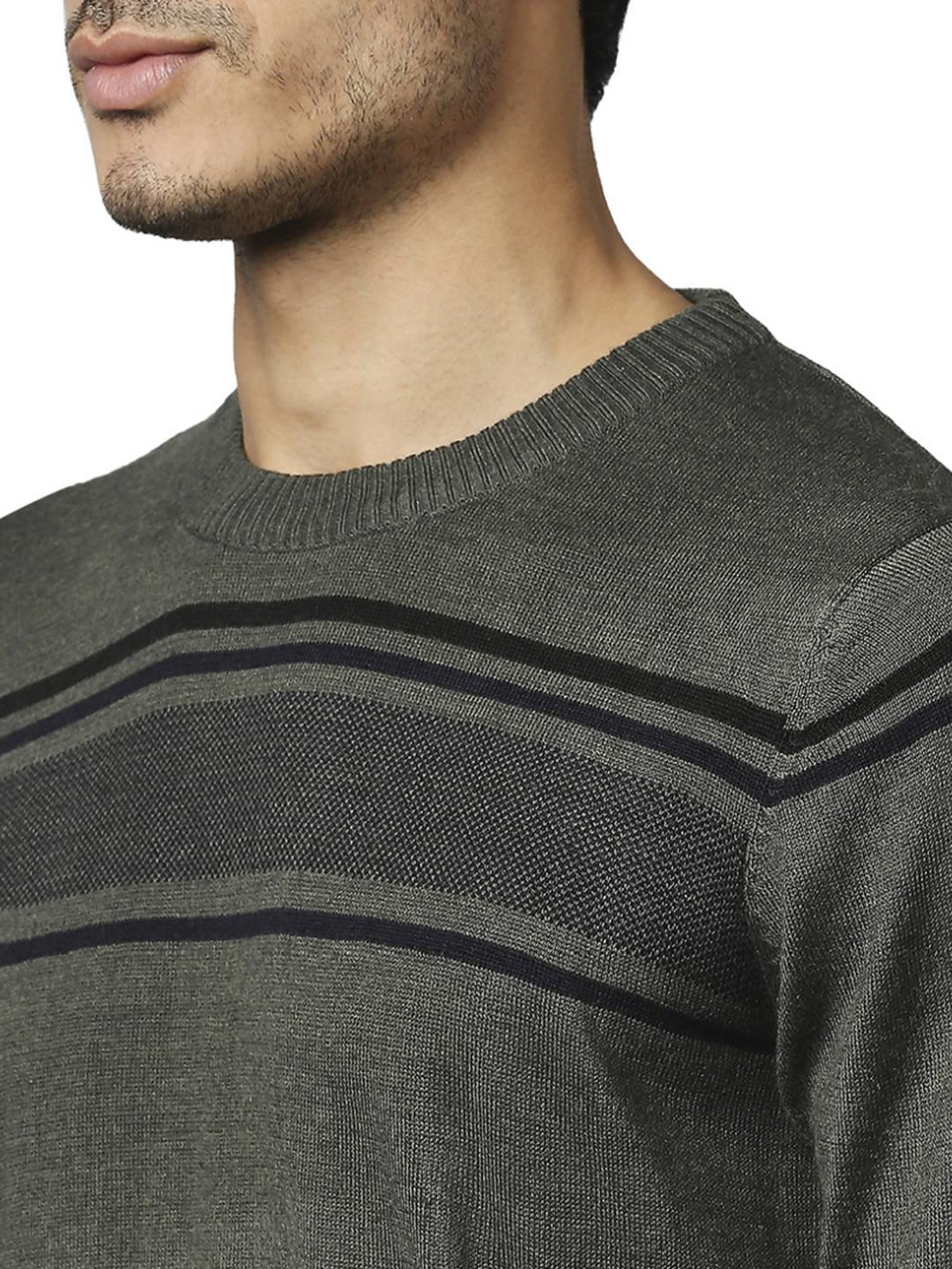 Raymond Green  Regular Fit Striped Sweaters