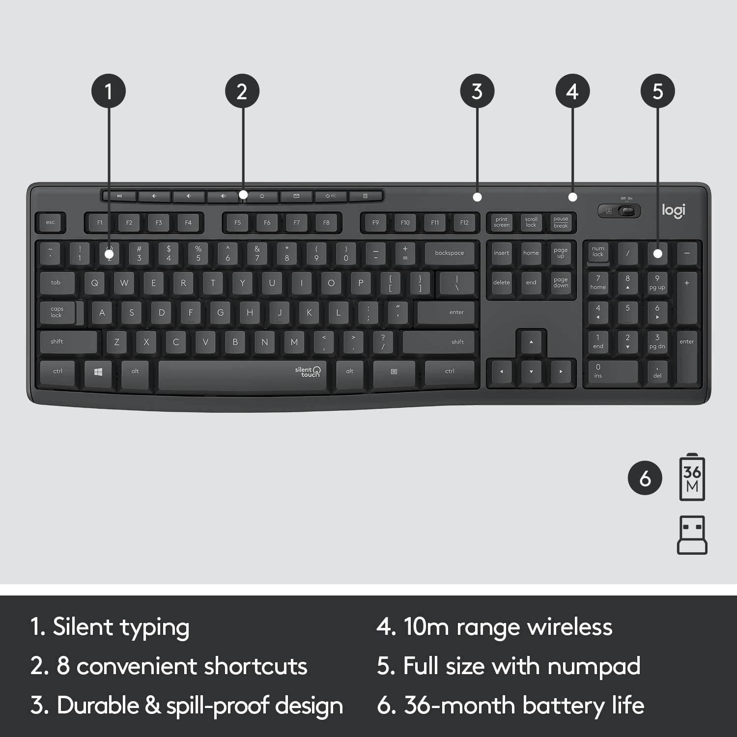 Updated Logitech MK295 Wireless Mouse & Keyboard Combo with SilentTouch Technology, Full Numpad, Advanced Optical Tracking, Lag-Free Wireless