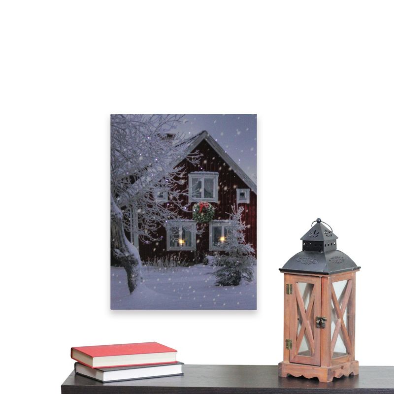 Northlight LED Fiber Optic Lighted Red Snowy Barn House Christmas Wall Art 15.75" x 12"