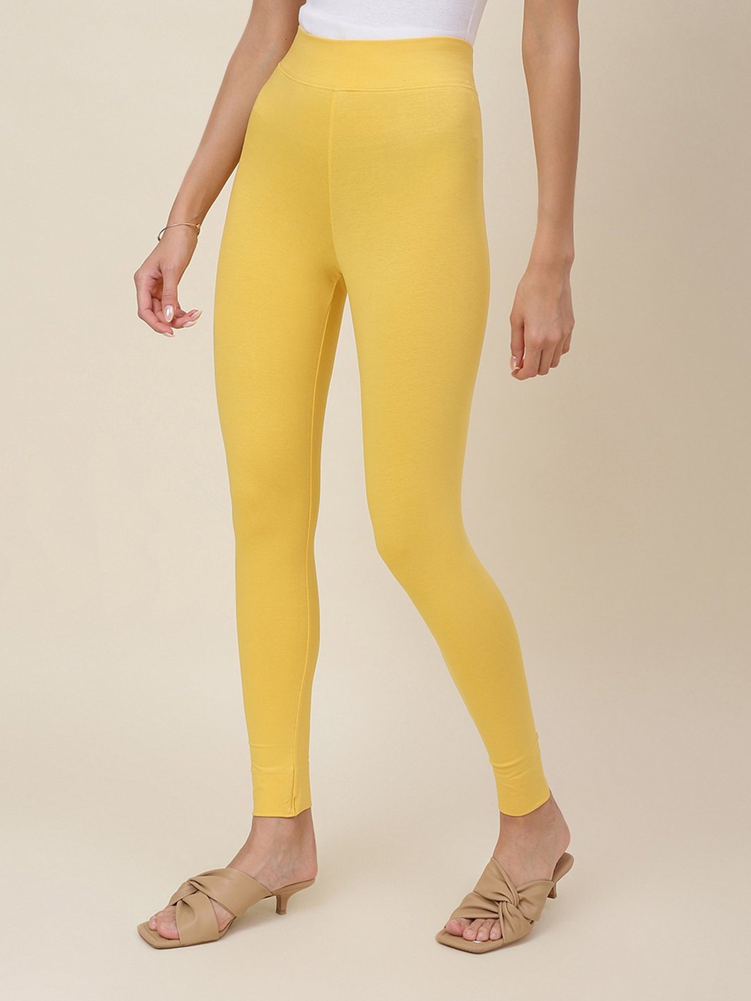 Fabindia Yellow Mid Rise Leggings