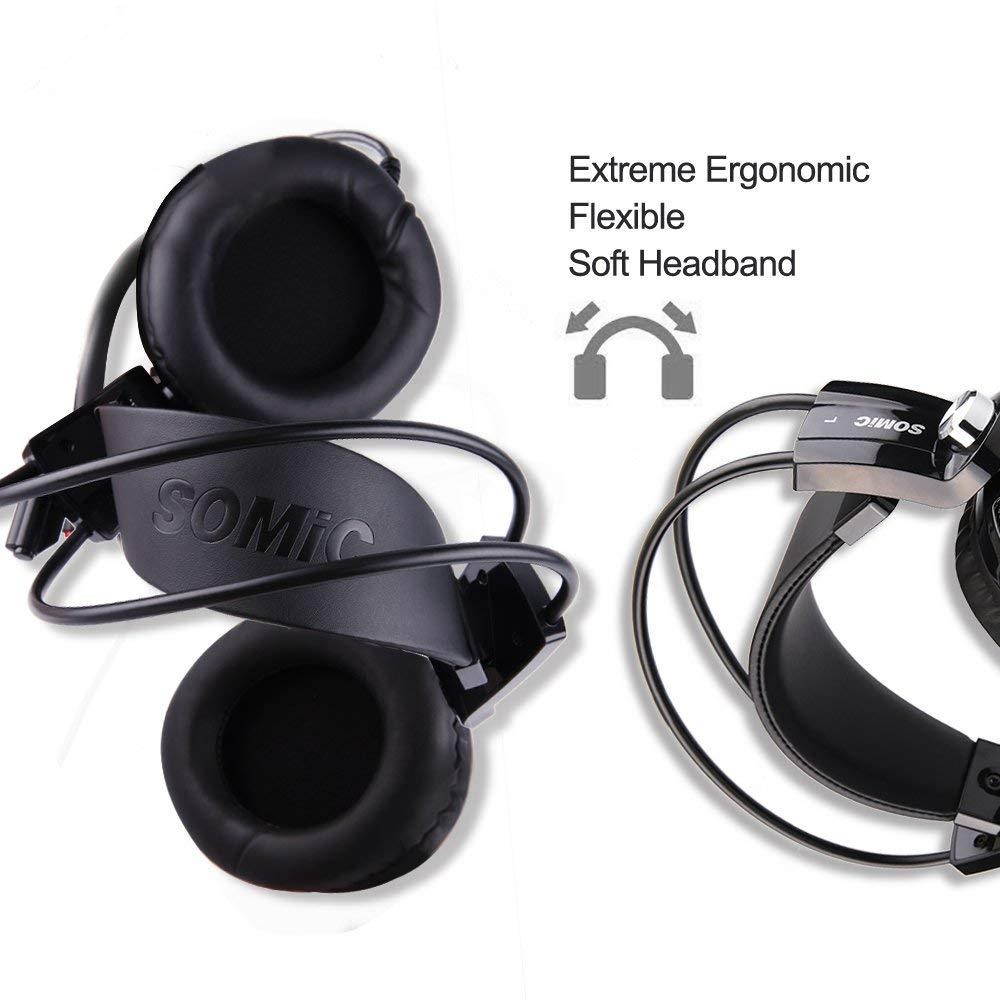 SOMIC G941 Gaming Headset For PS4, PC and Laptop, 7.1 Virtual Surround Sound USB Lightweight Over Ear Headphone with Mic,Volume Control,LED(Black)