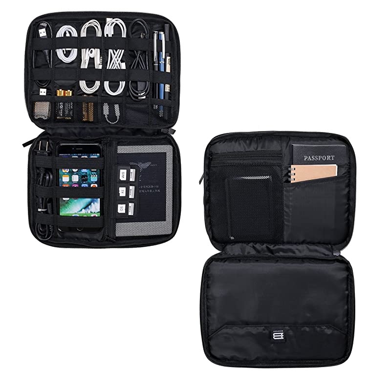 3Layer Travel Electronics Cable Organizer with Bag for 97 iPad Hard Drives Cables Charger Kindle Blue