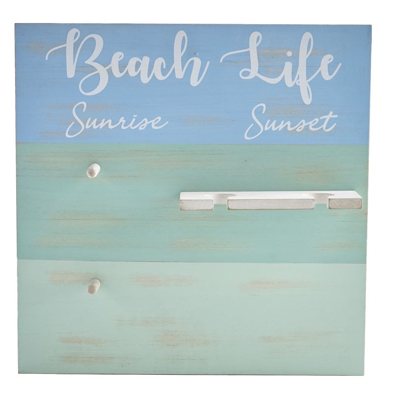Lakeside Coastal Beach Life Wall Mounted Rack with Hooks and Mug Hangers