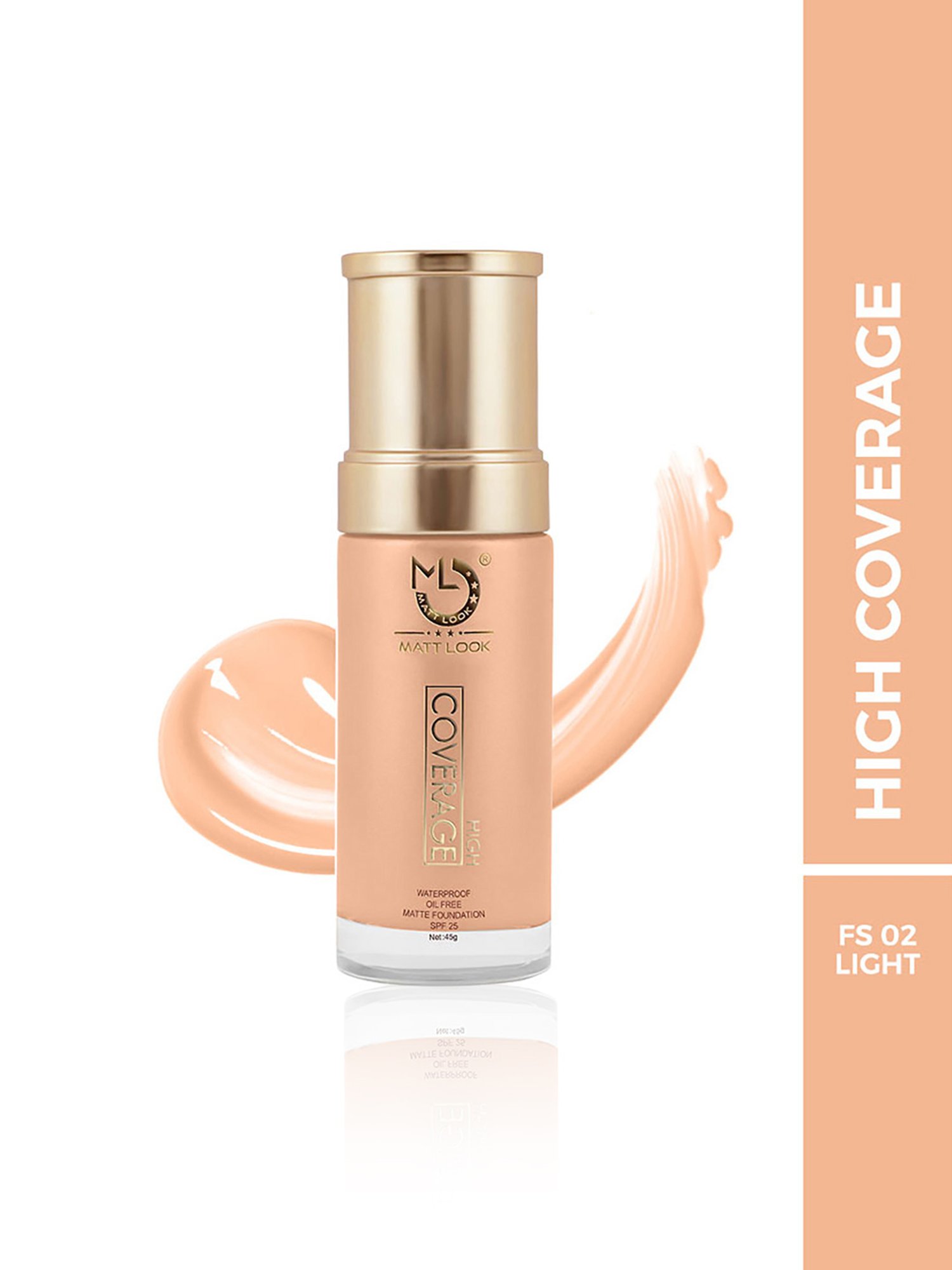 Matt Look High Coverage Waterproof Oil Free Matte Foundation SPF 25 FS 02 Light - 45 gm