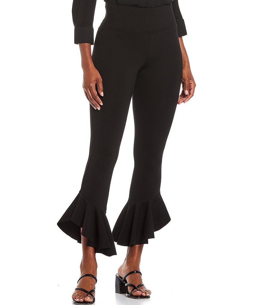 Slim Factor by Investments Ponte Knit Wide Waistband Tapered Ruffle Flare Leggings