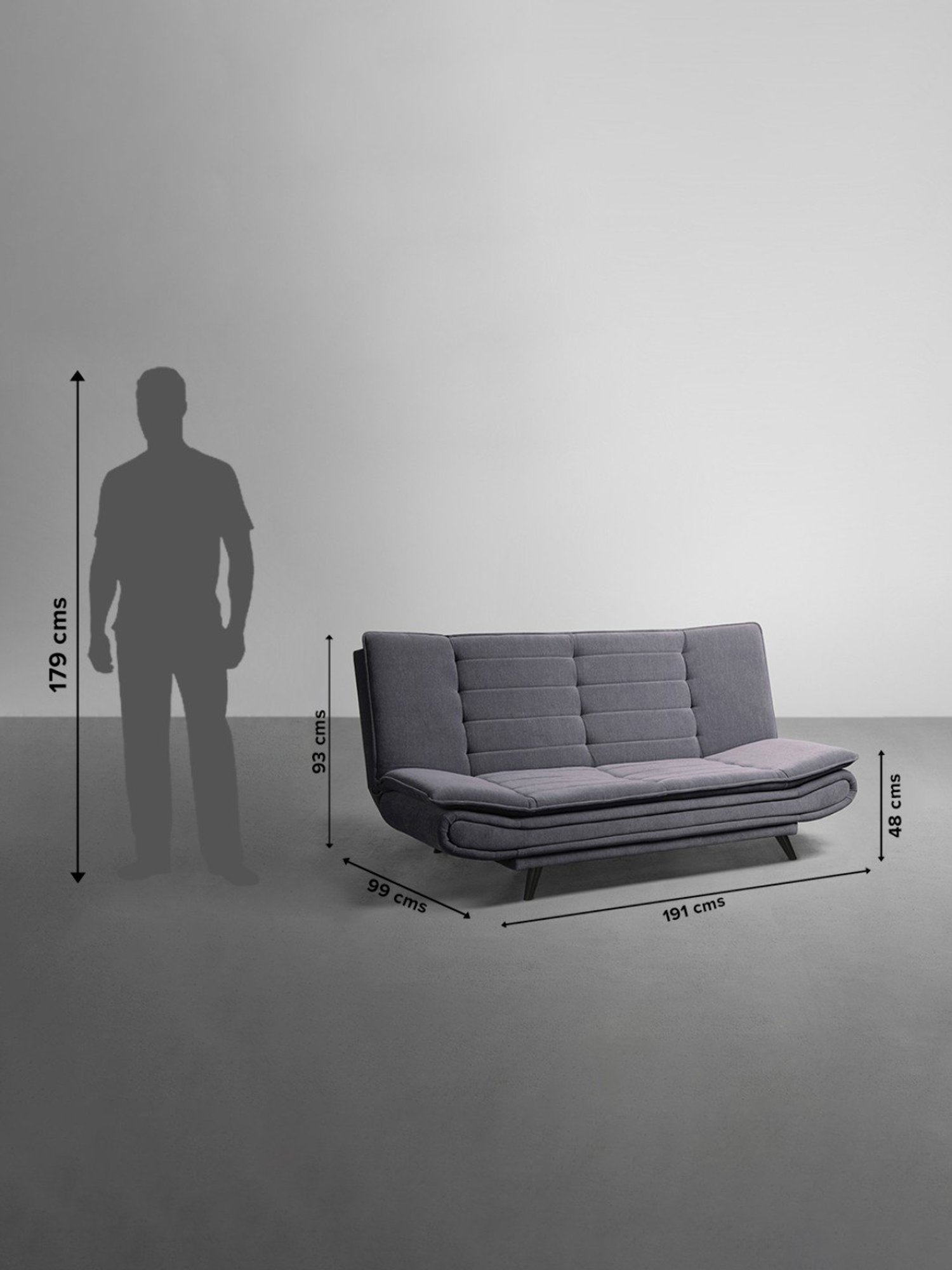 Sleepyhead Ash Grey Fabric Foldable 3 Seater Sofa Cum Bed