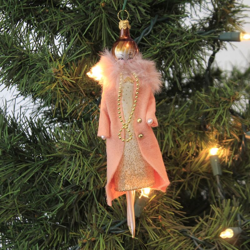 Italian Ornaments 7.0" Amelie In Pink Coat Ornament Italian Dive Lady  -  Tree Ornaments