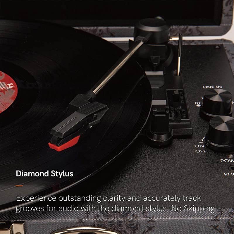 Vinyl Record Player 3 Speed Turntable Bluetooth Record Player with 2 Built in Stereo Speakers Replacement Needle Supports RCA Line Out AUX in Portable Vintage Suitcase