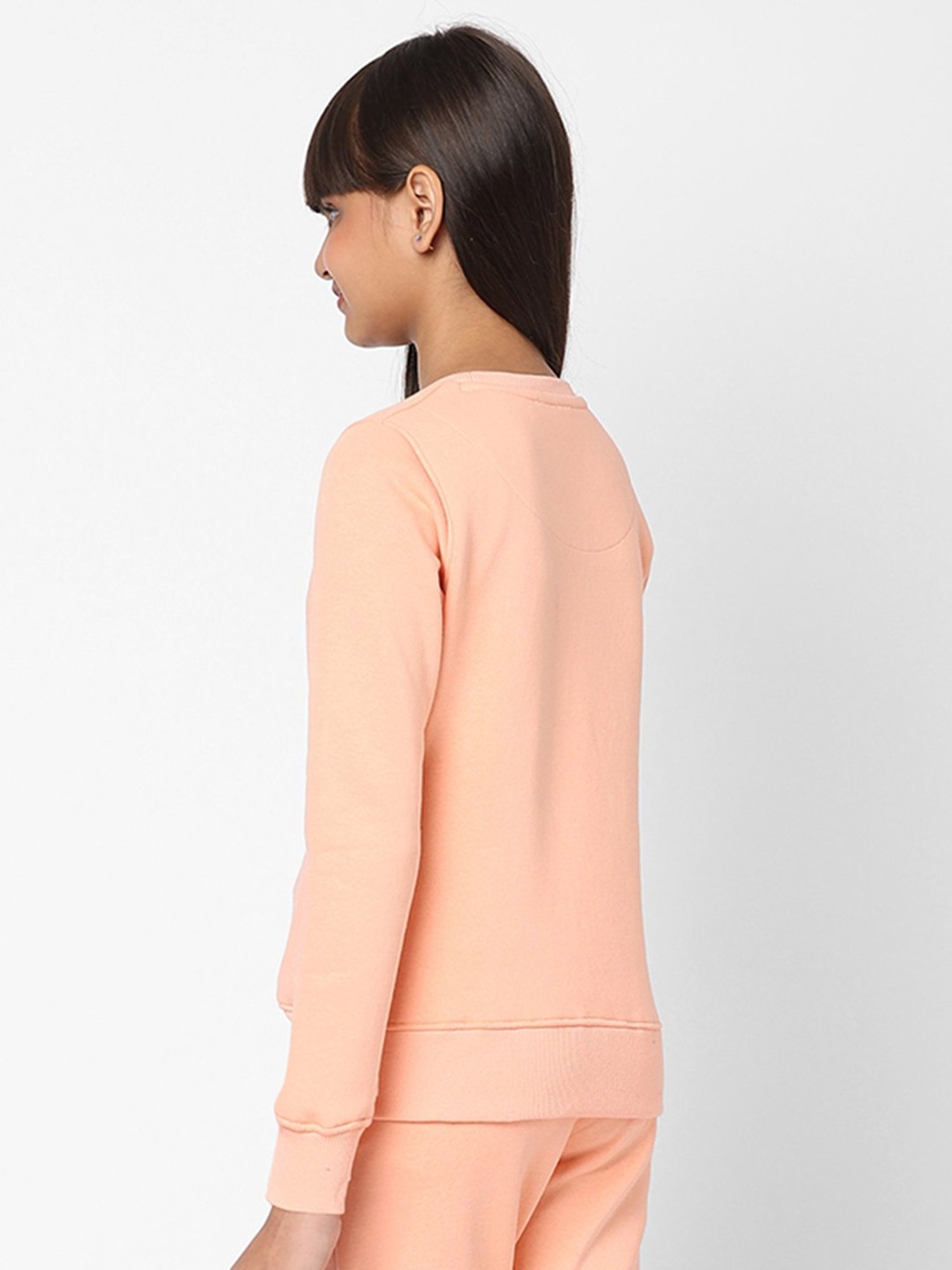 Sweet Dreams Girls Peach Solid Full Sleeves Sweater