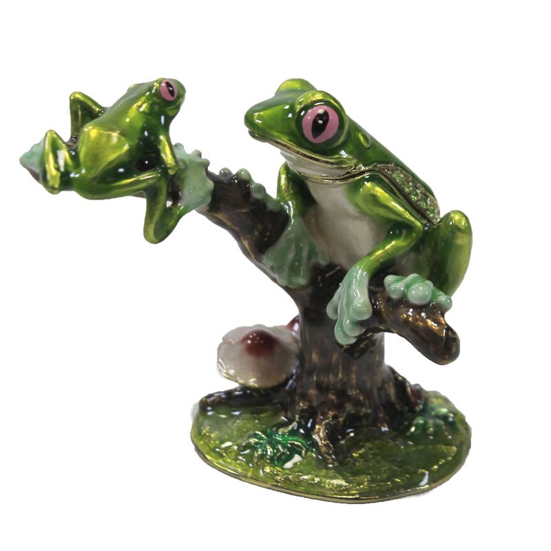 Hinged Trinket Box 2.5" Mother And Baby Frog Aquatic Tree Mushrooms  -  Decorative Figurines