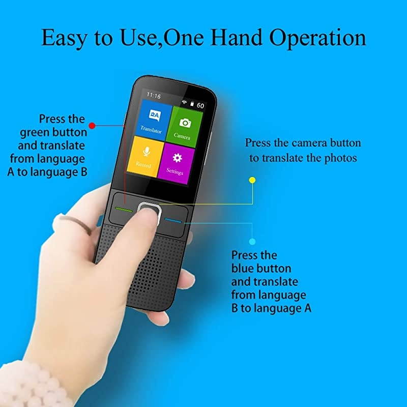 Smart Language Translator Device with WiFi or Hotspot 24 Inch Touch Screen Support 14 Languages Offline and 137 Languages Online Real Time Translate Support Recording Photo Translation Black