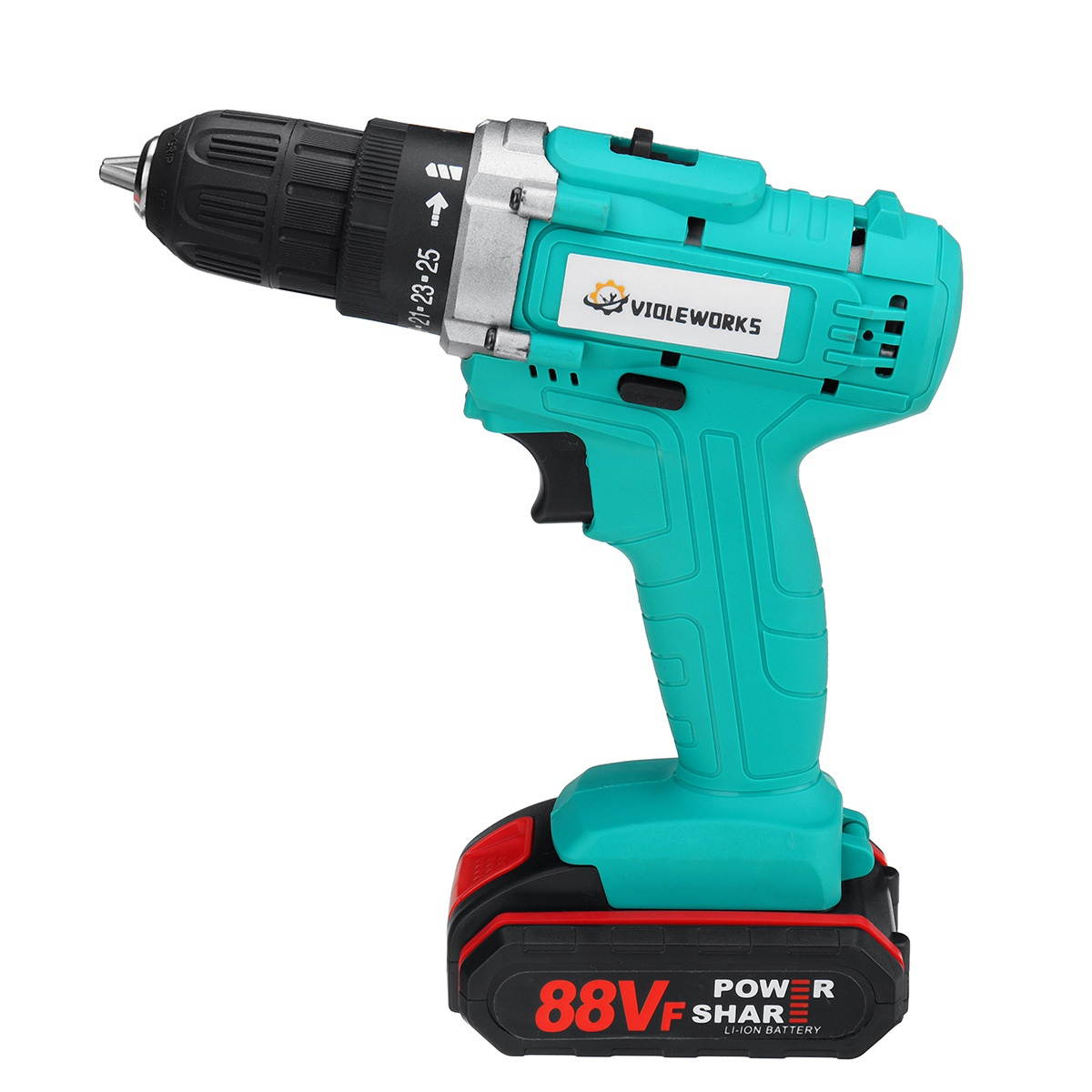 VIOLEWORKS 88VF Cordless Electric Impact Drill 2 Speed Hand Screwdriver Drill 25+1 Torque 3/8" Chuck W/ 1/2pcs Battery-One Battery