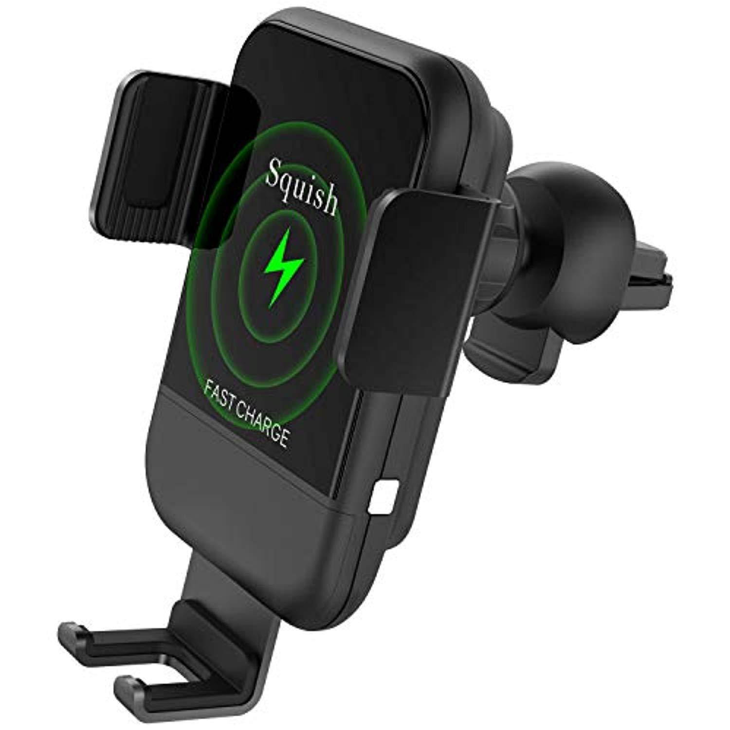 squish wireless car charger, autoclamping qi fast wireless charger phone holder for car air vent for iphone xs max/xs/xr/x/8plus/8 and for samsung s9/s9+/s8/s8+/note9/note8 & other smartphone