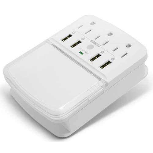 RND Wall Power Station includes 3 AC Plugs and 4 USB ports (4.8A total) with Surge Protection and a slide-out holder and shelf for iPhone  Galaxy (S  Note)  LG  HTC One  Moto X  Nexus (White)