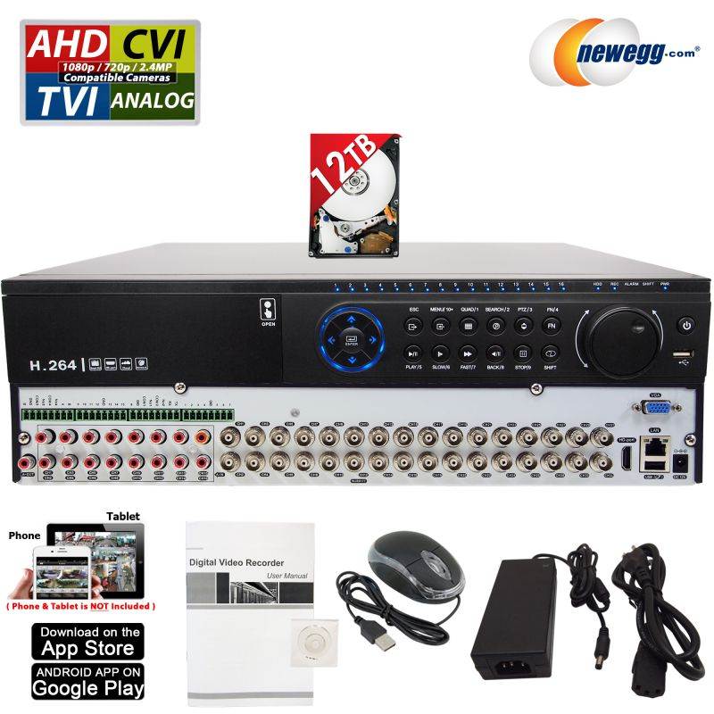 Evertech 32 Channel Security DVR Recorder H.265 1080N Hybrid 4in1 AHD TVI CVI Analog CCTV Security Camera System Digital Video Recorder 12TB Hard Drive
