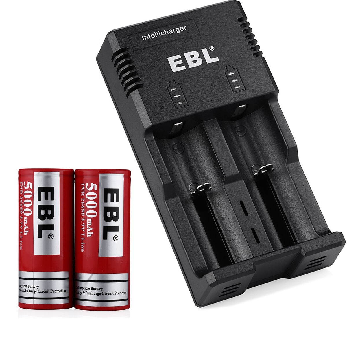 5000mAh Li-ion 26650 Rechargeable Battery High Drain w/ Charger for Flashlight