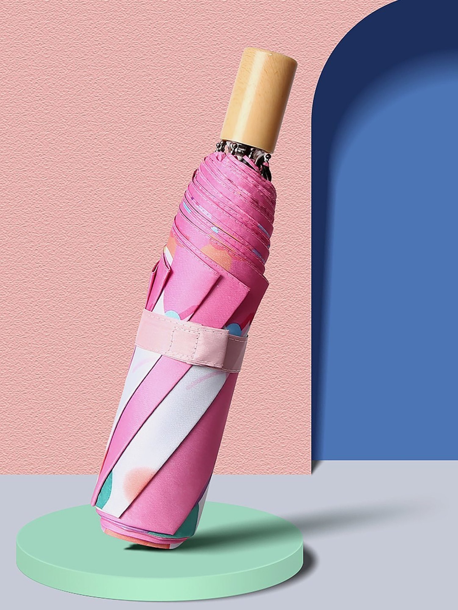 Little Surprise Box Pink Polyester Printed 3 Fold Umbrella