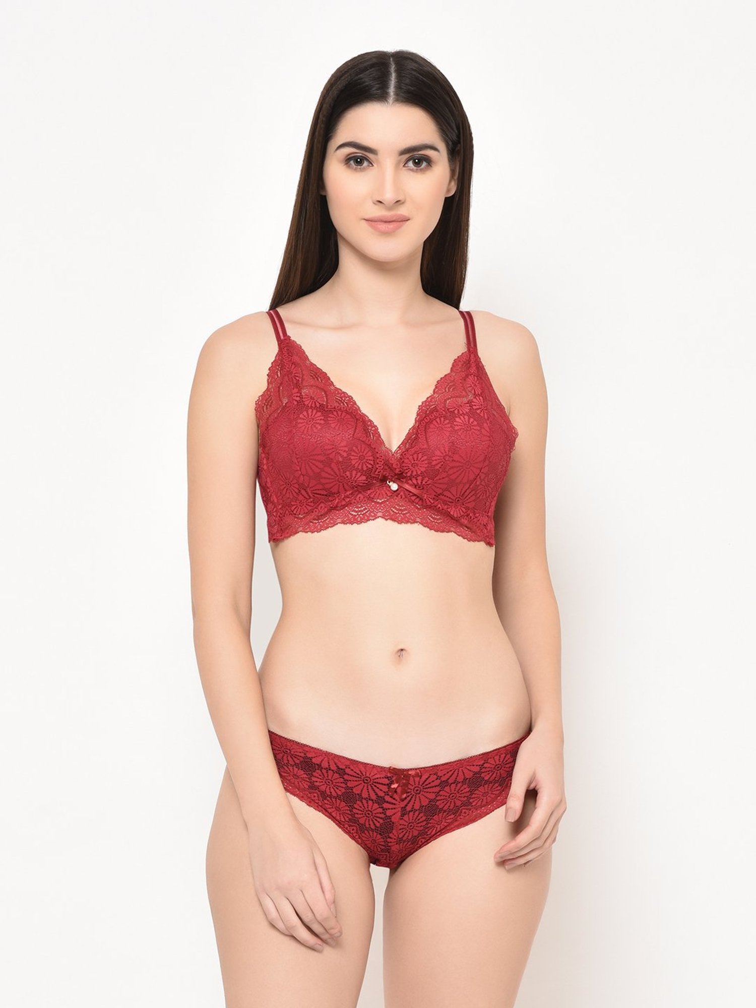 Da Intimo Maroon Lace Lingerie Set