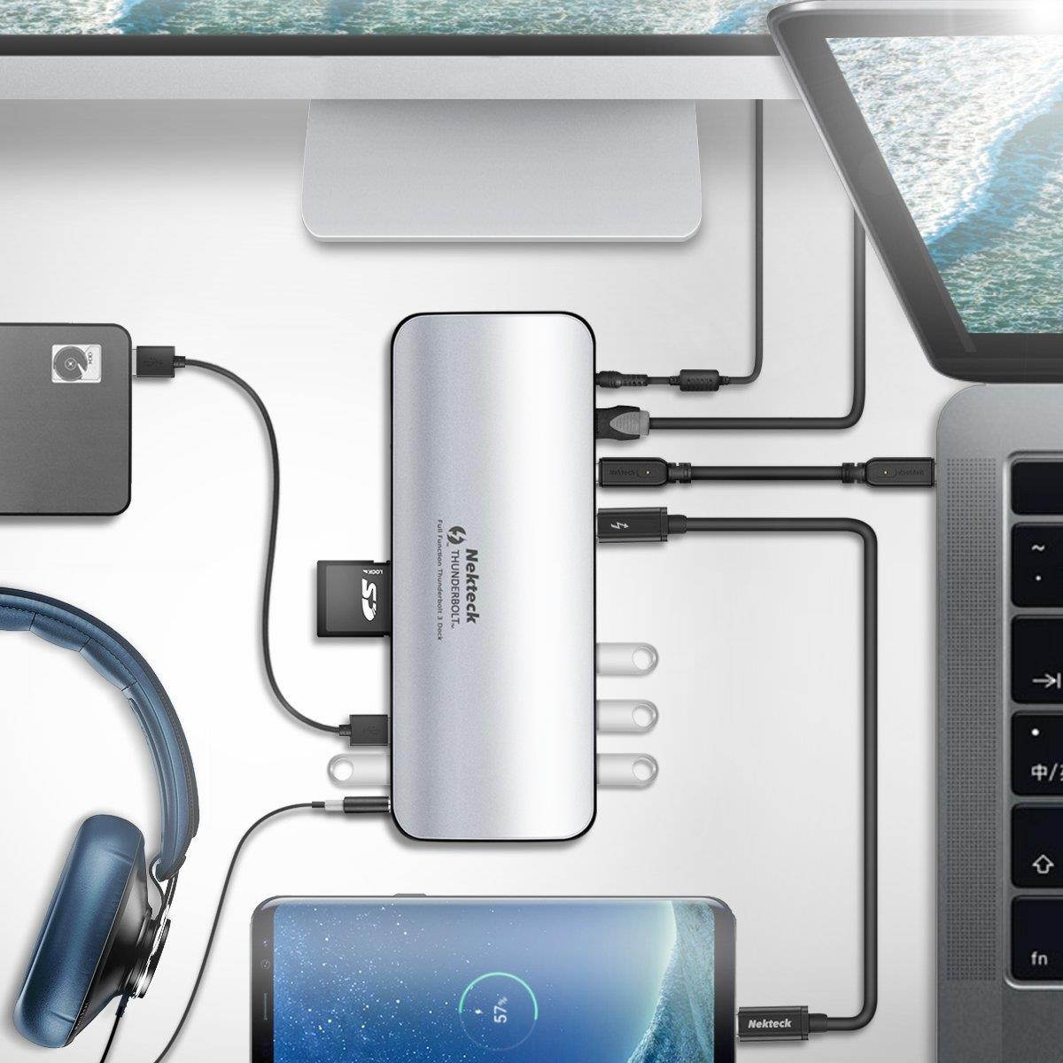 [Thunderbolt Certified] Nekteck Thunderbolt 3 PD Docking Station, Supports 4K HD Display, 60W Power Delivery, 4K HDMI2.0@60Hz, 5 USB 3.0 ports, for MackBook Pro Late 2016/2017 & Specific Windows/macOS