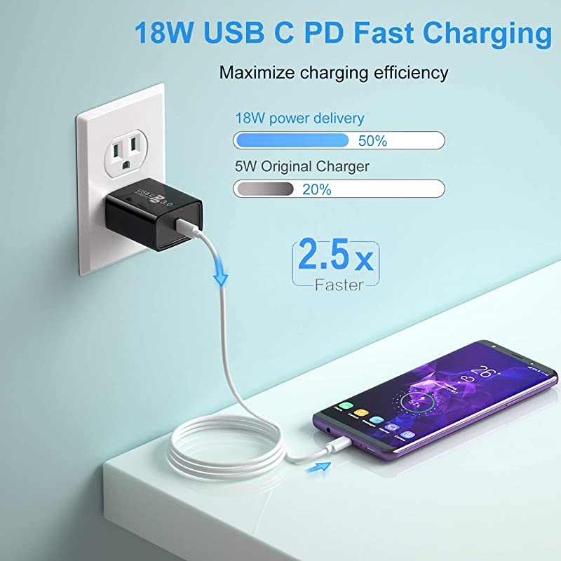 USB C Wall Charger  3Pack 18W Type C Fast Charger PD 30 Fast Charging Power Delivery Adapter Compatible for iPhone 11 Pro MaxXXSXR8PlusGalaxy S10 S9 Plus Note 8 9 10PixeliPad ProBlack