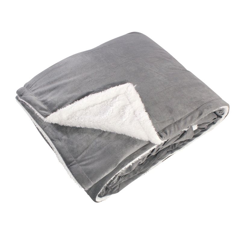 Hudson Home Collection Home Mink Blanket with Sherpa Back, Charcoal Sherpa, 60X80 In. (Oversize Throw)