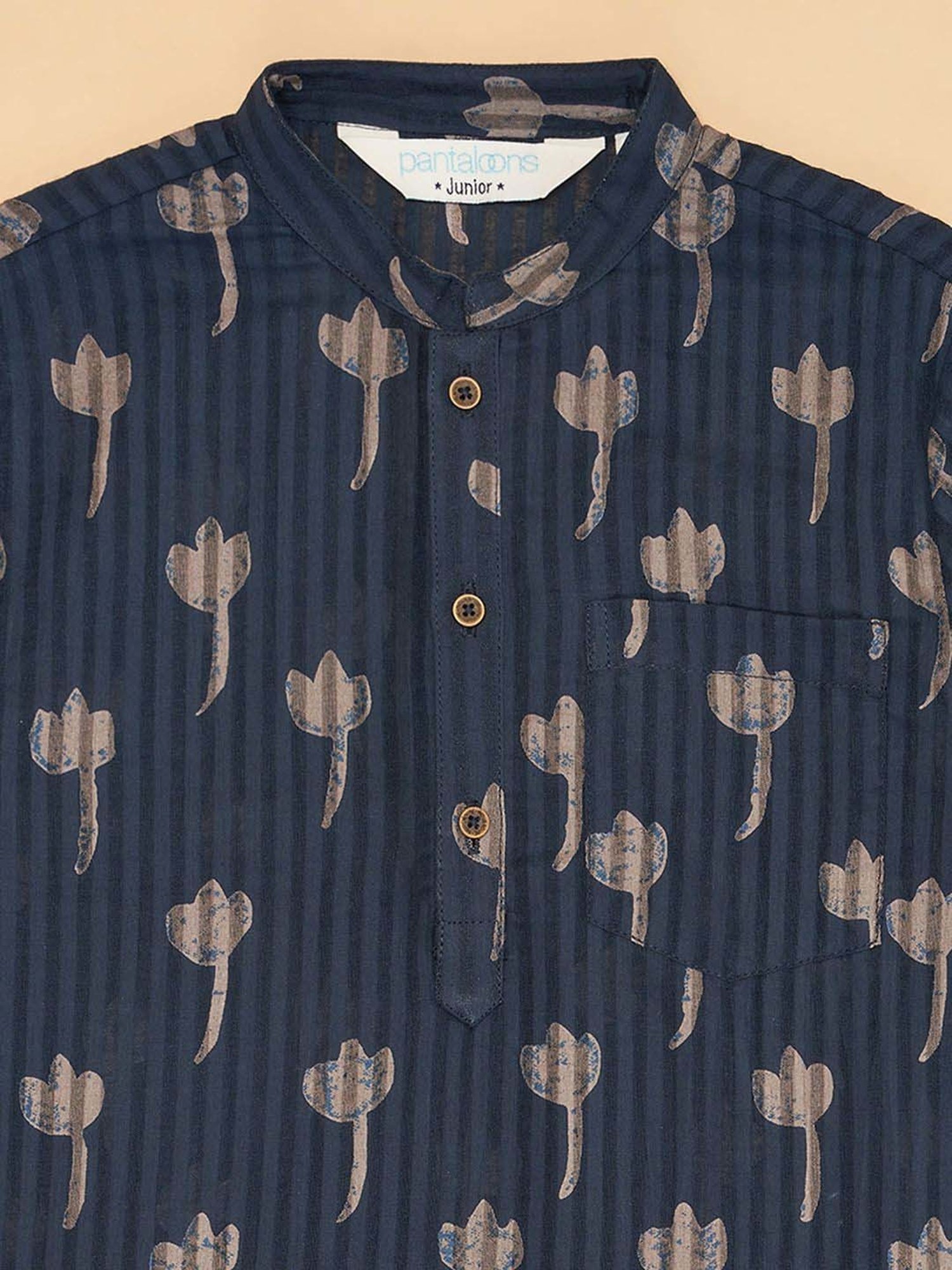 Indus Route by Pantaloons Kids Dark Navy Cotton Printed Full Sleeves Kurta