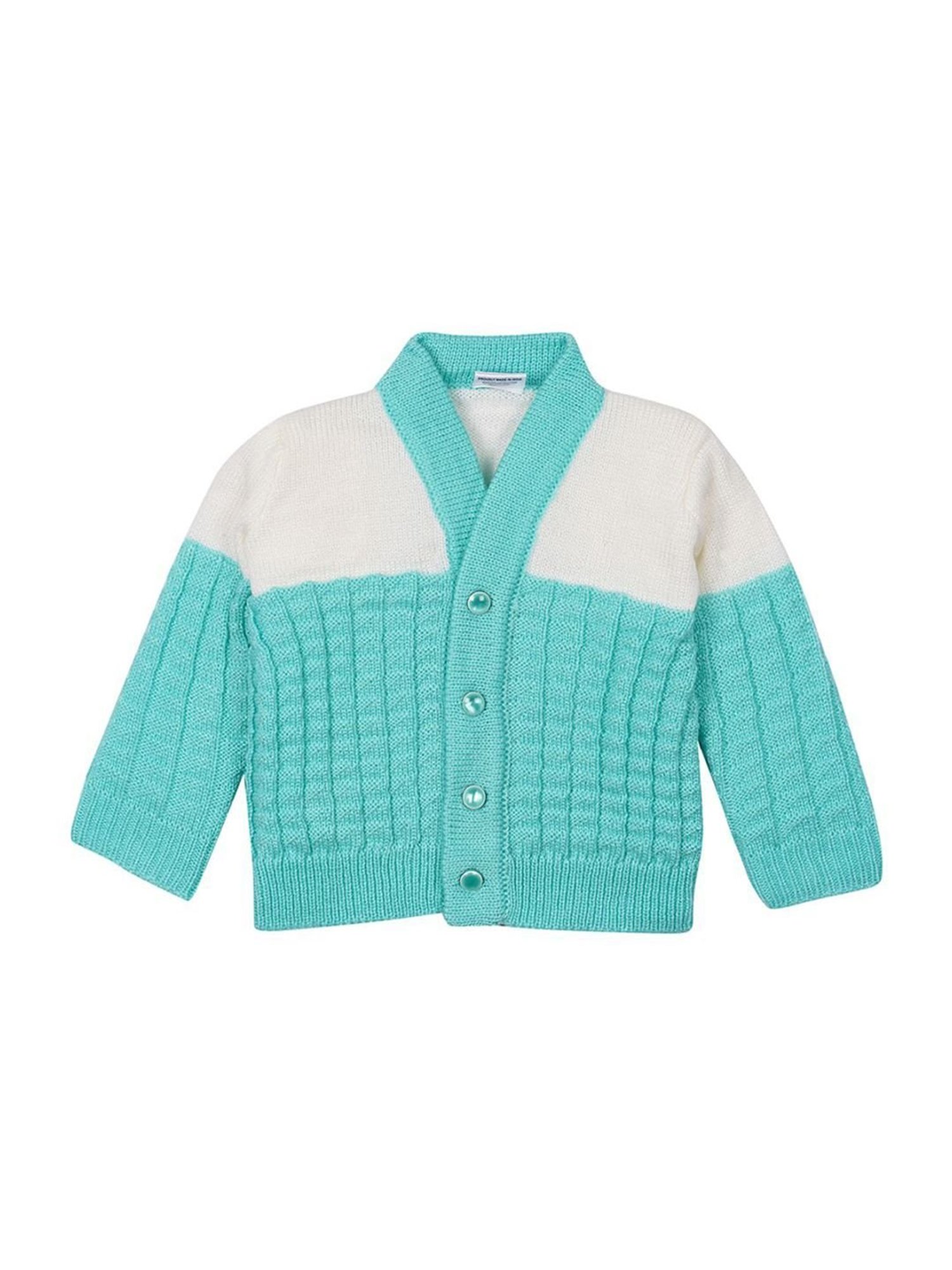Little Angels Kids Green & White Textured Pattern Full Sleeves Sweater Set