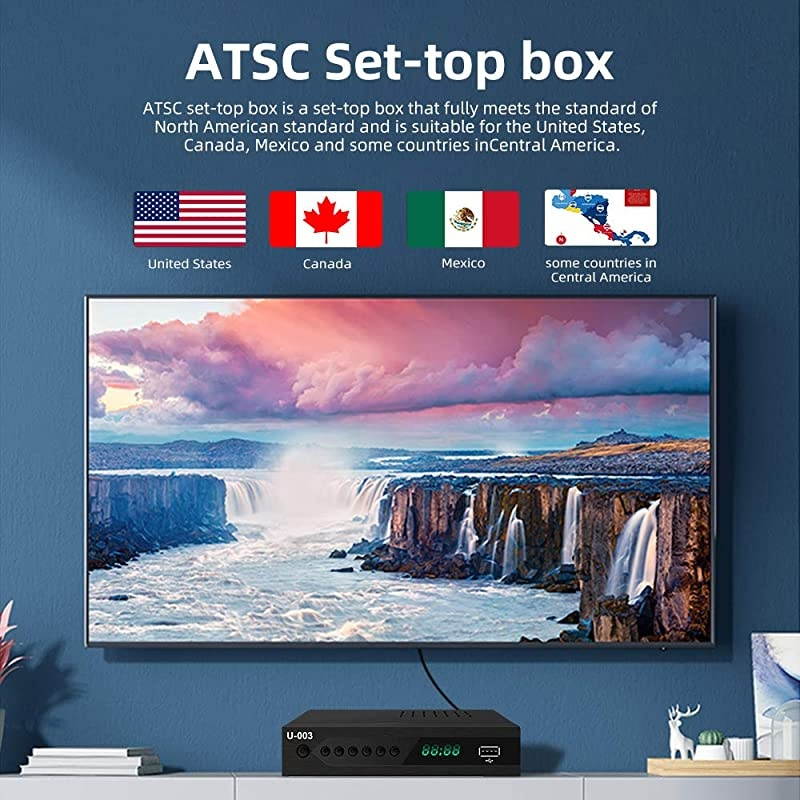 Analog to Digital TV Converter Box  U003 SetTop Box for HDTV Live 1080P ATSC Converter with TV Tuner Time Shift EPG PVR Recording Playback Media Player Digital Clock Timer Freeview