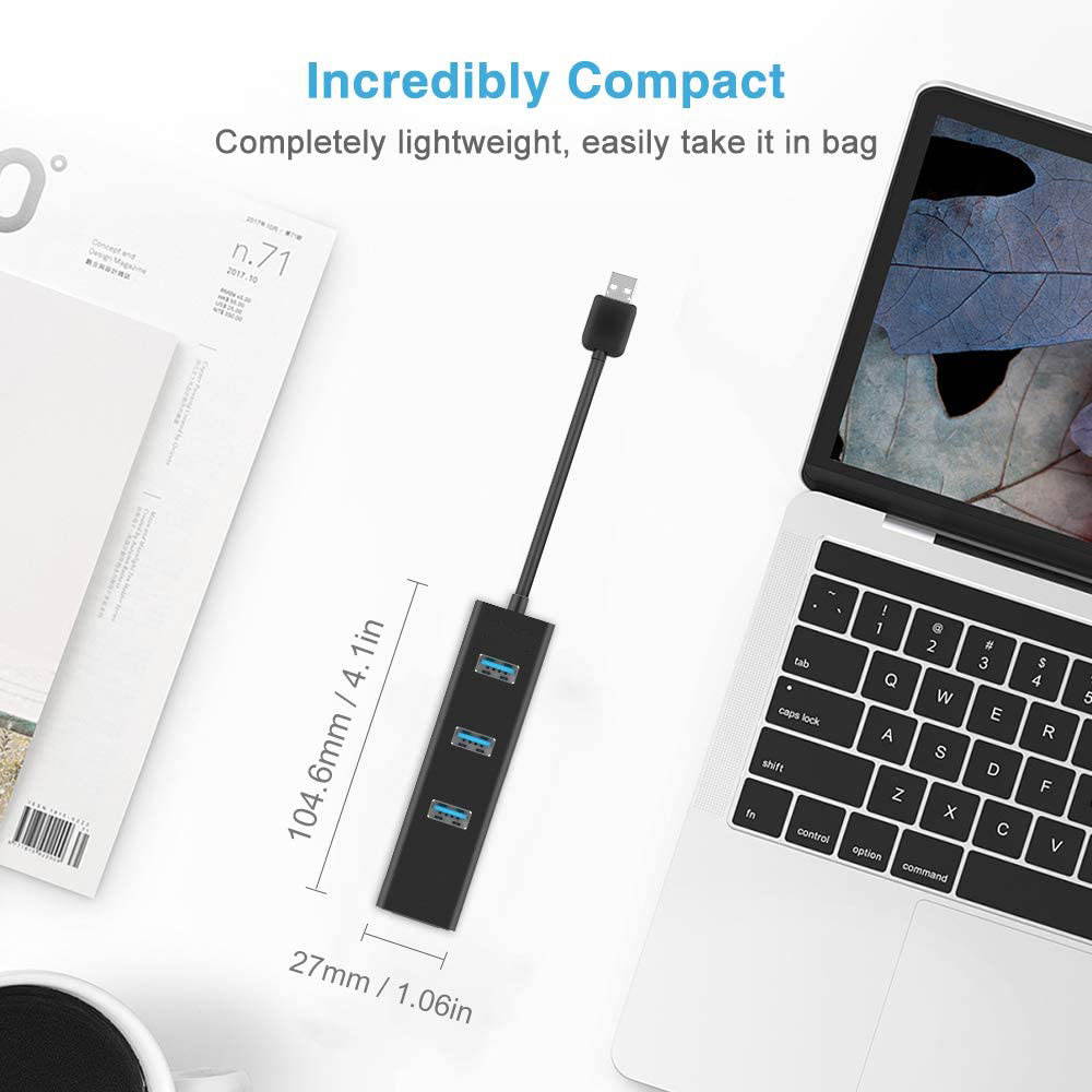 CUUWE Aluminum 3-Port USB 3.0 Hub with RJ45 10/100/1000 Gigabit Ethernet Adapter Converter LAN Wired USB Network Adapter for Ultrabooks, Notebooks, Tablets and More