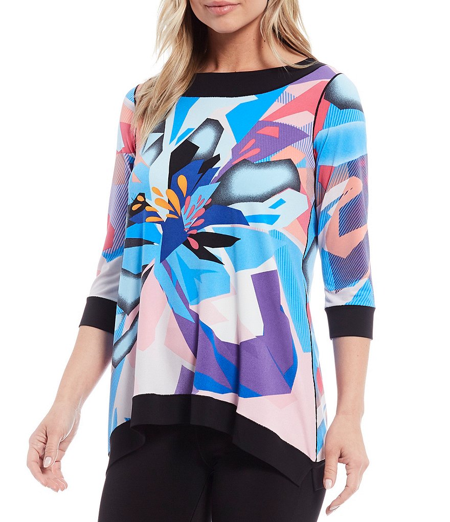 Eva Varro Round Neck Banded A-Line Geo Print Tunic