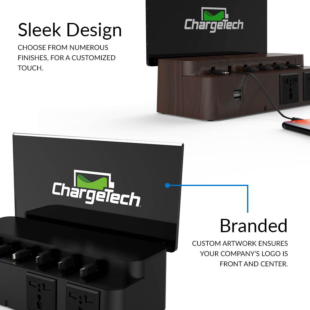 ChargeTech Power Strip Charging Station for Desktop, (6) Retractable Cables, (2) USB Ports, (2) AC Outlets (CS8)