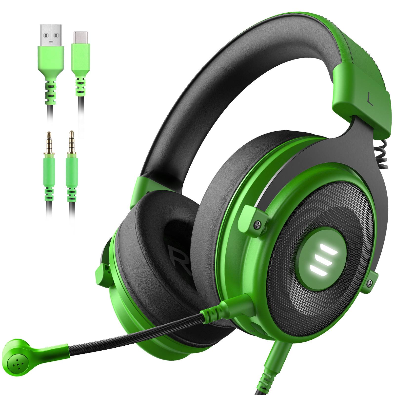 EKSA E900 Pro Gaming Headset with Detachable Microphone 7.1 Surround Sound Headset Gamer USB/3.5mm Wired Headphones For PC PS4 Xbox one Earphones(Green)