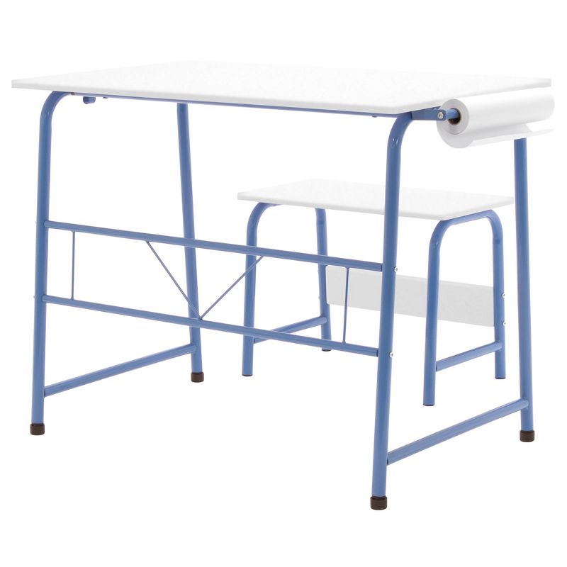 Studio Designs 38022 Homeroom 2 Piece Kids Art Learning Homework Table Desk and Bench Set with 12 Inch Craft Paper Roll and Backpack Hook, Blue/White