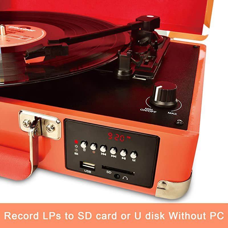 Record Player Turntable Suitcase with MultiFunction BluetoothFM RadioUSB and SD Card PortVinyl to MP3 Converter