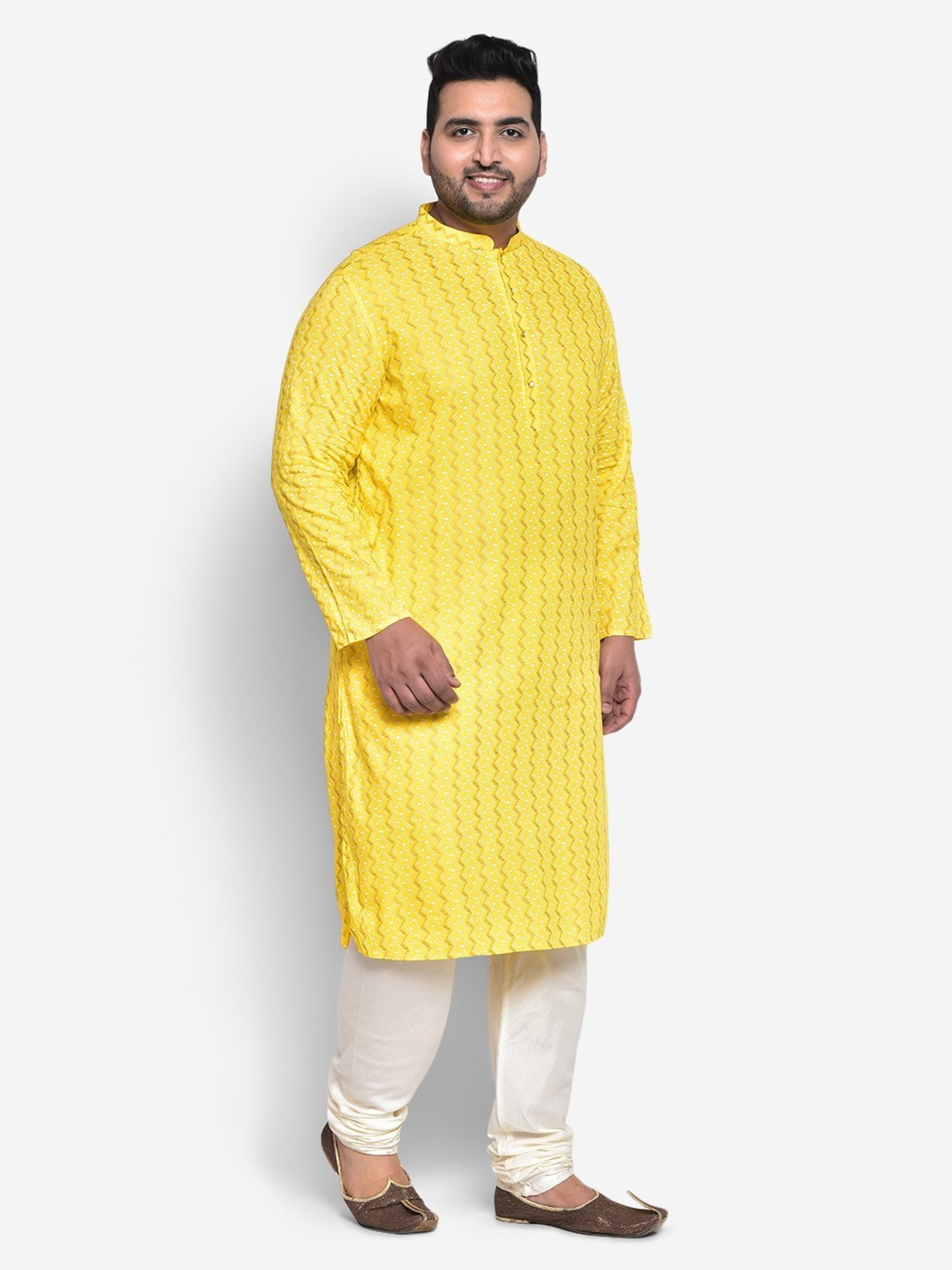 Manthan Fawn & White Regular Fit Kurta