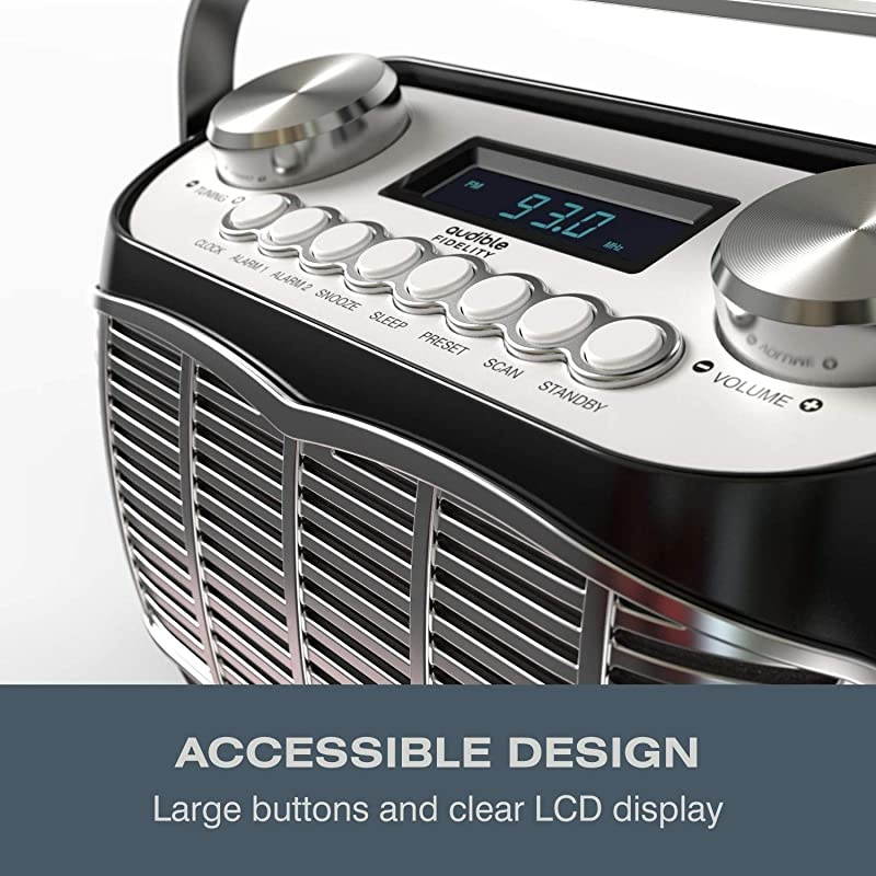 FM AM Radio Alarm Clock Bedside Mains Powered Or Battery FM Retro Radio with LCD Display Alarm Clock Radio Black