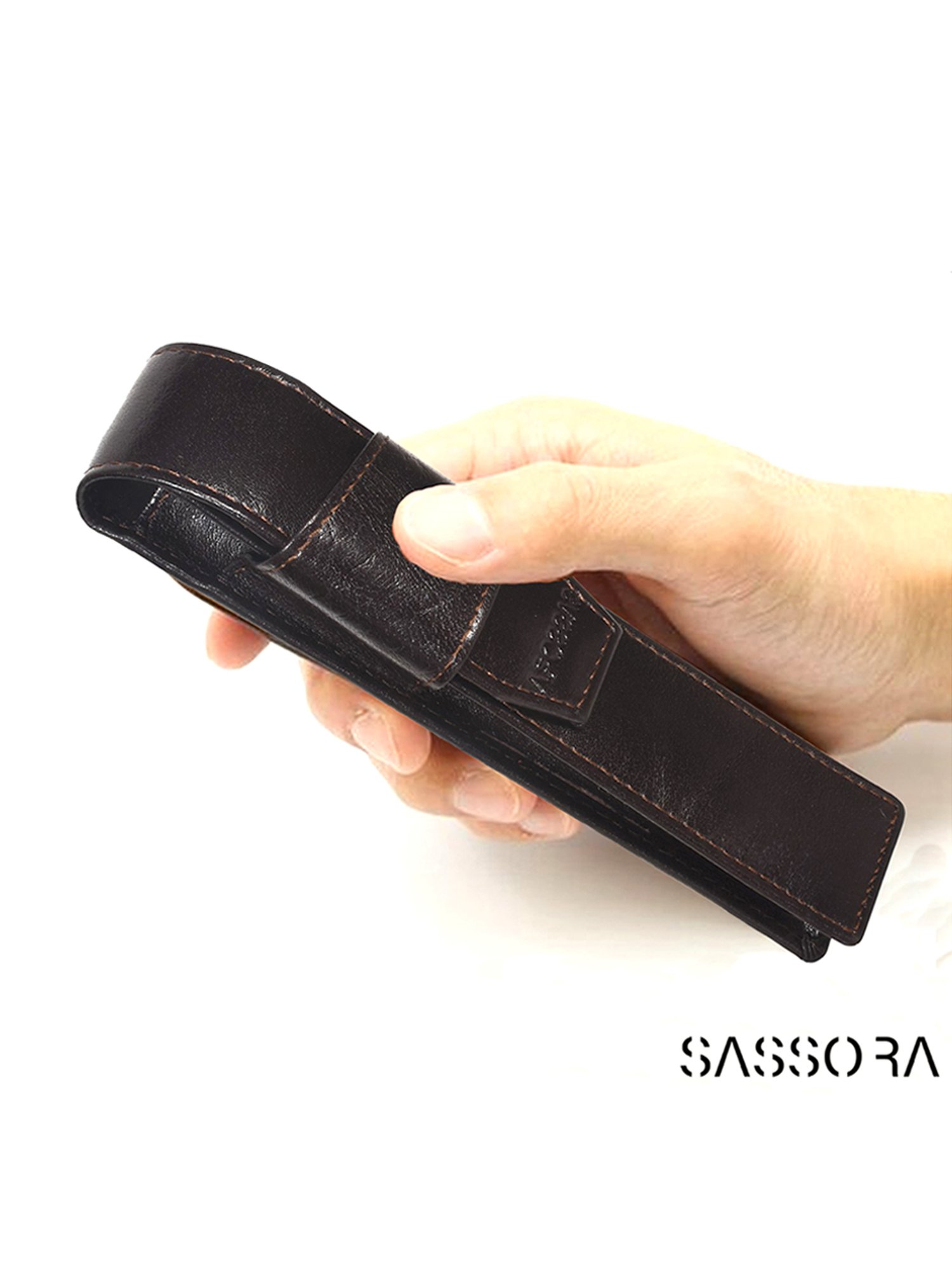 SASSORA Aria Dark Brown Leather Small Pen Case