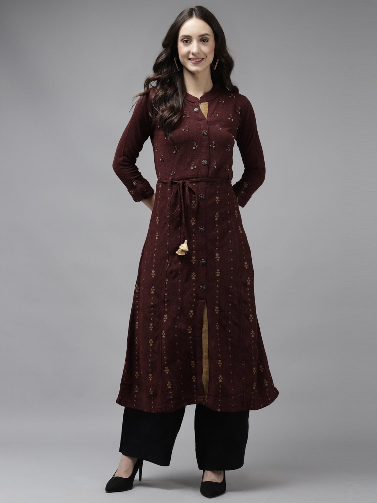 Cayman Maroon Embellished A Line Kurta