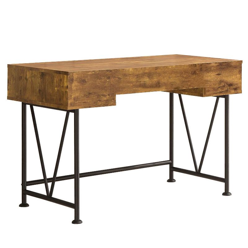 Coaster Home Furniture Analiese Industrial Home Office Writing Study Desk Laptop Table with 3 Storage Drawers and Black Metal Frame, Antique Nutmeg