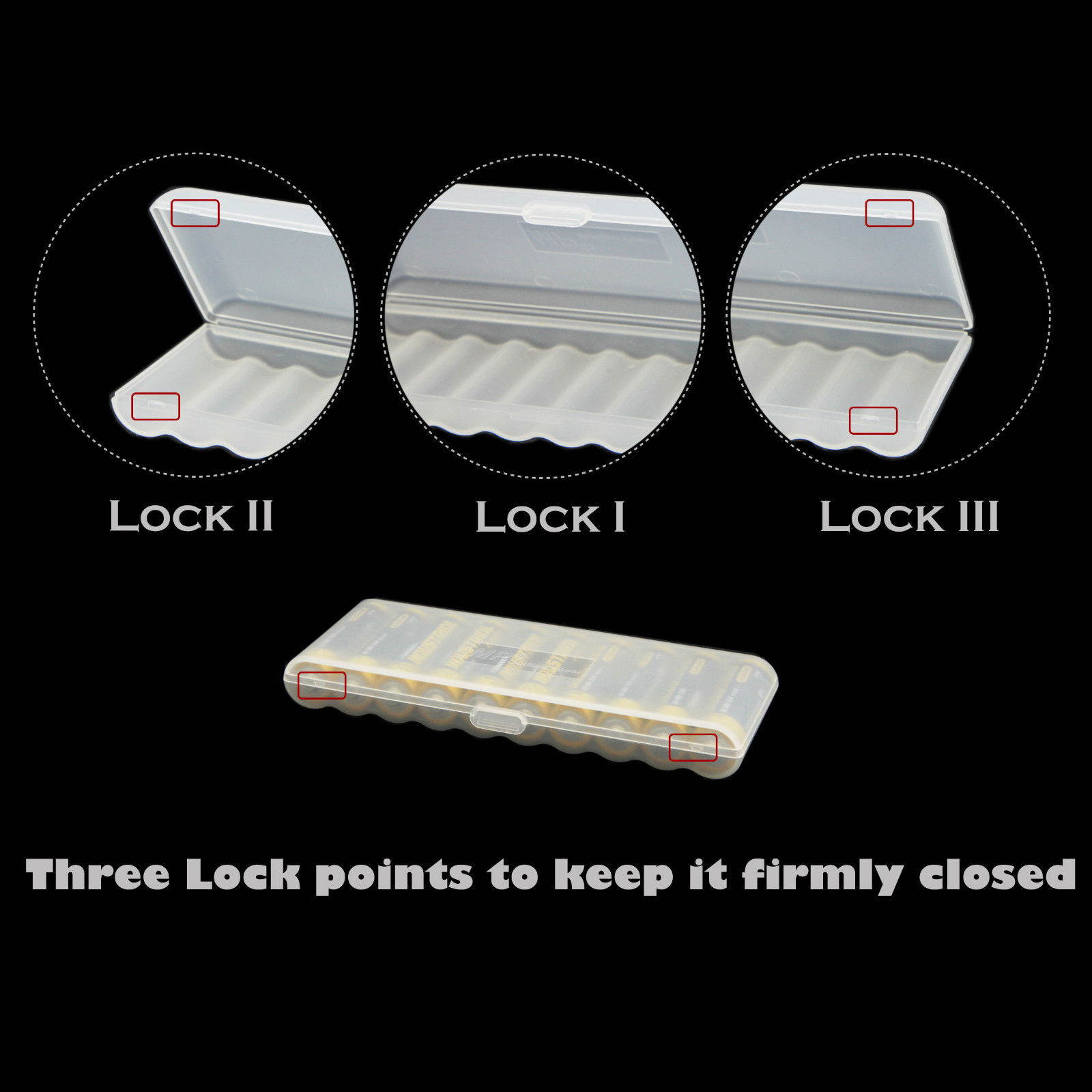 Clear AA Plastic Battery Storage Case/Organizer/Holder Holds 10 AA batteries 2PK