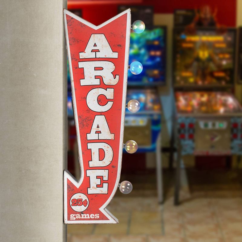 Vintage Arcade Games LED Marquee Arrow Sign Red/Silver - Crystal Art Gallery