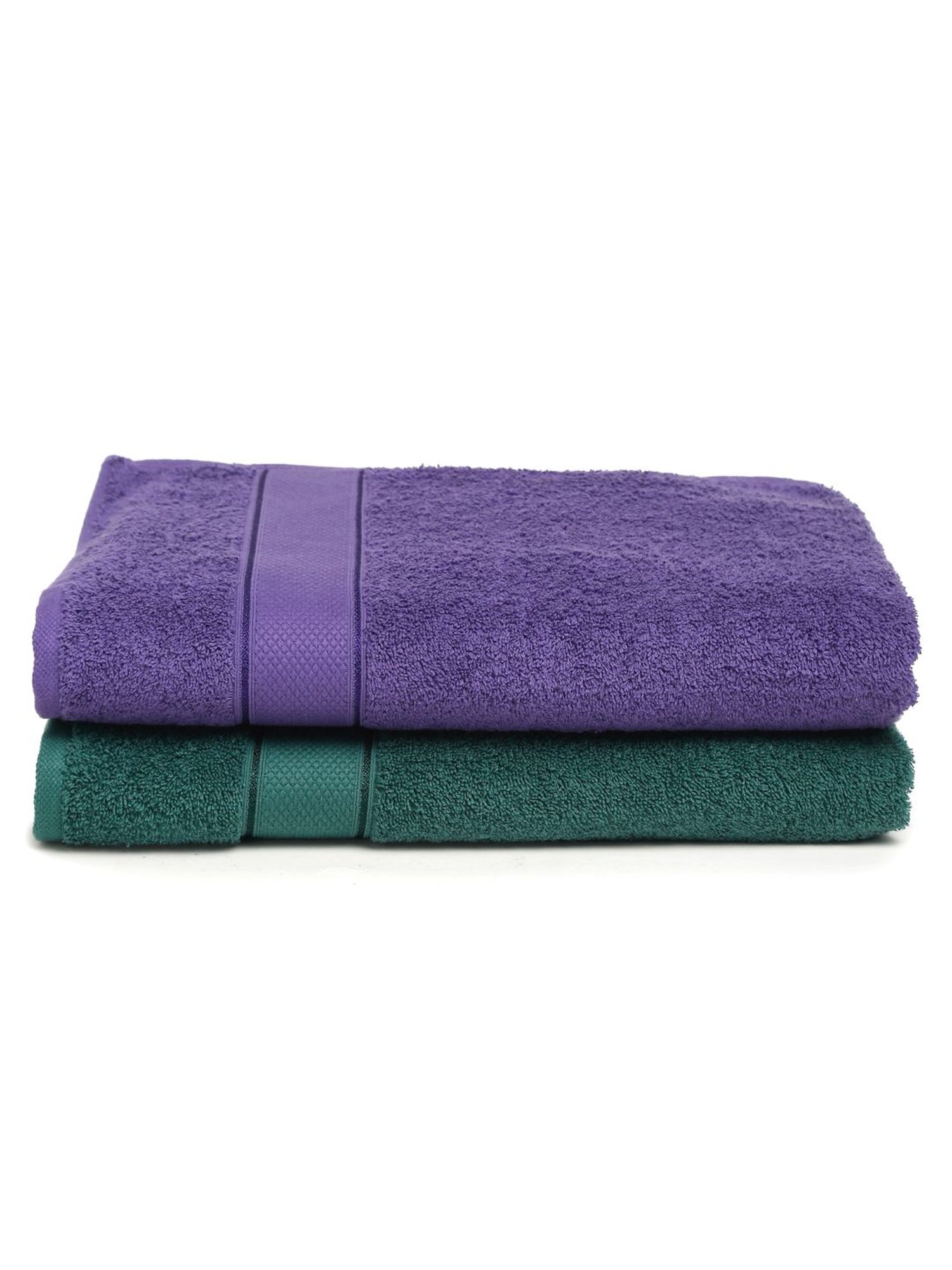 Creeva Dark Green & Violet 525 GSM Cotton Bath Towel Set of 2