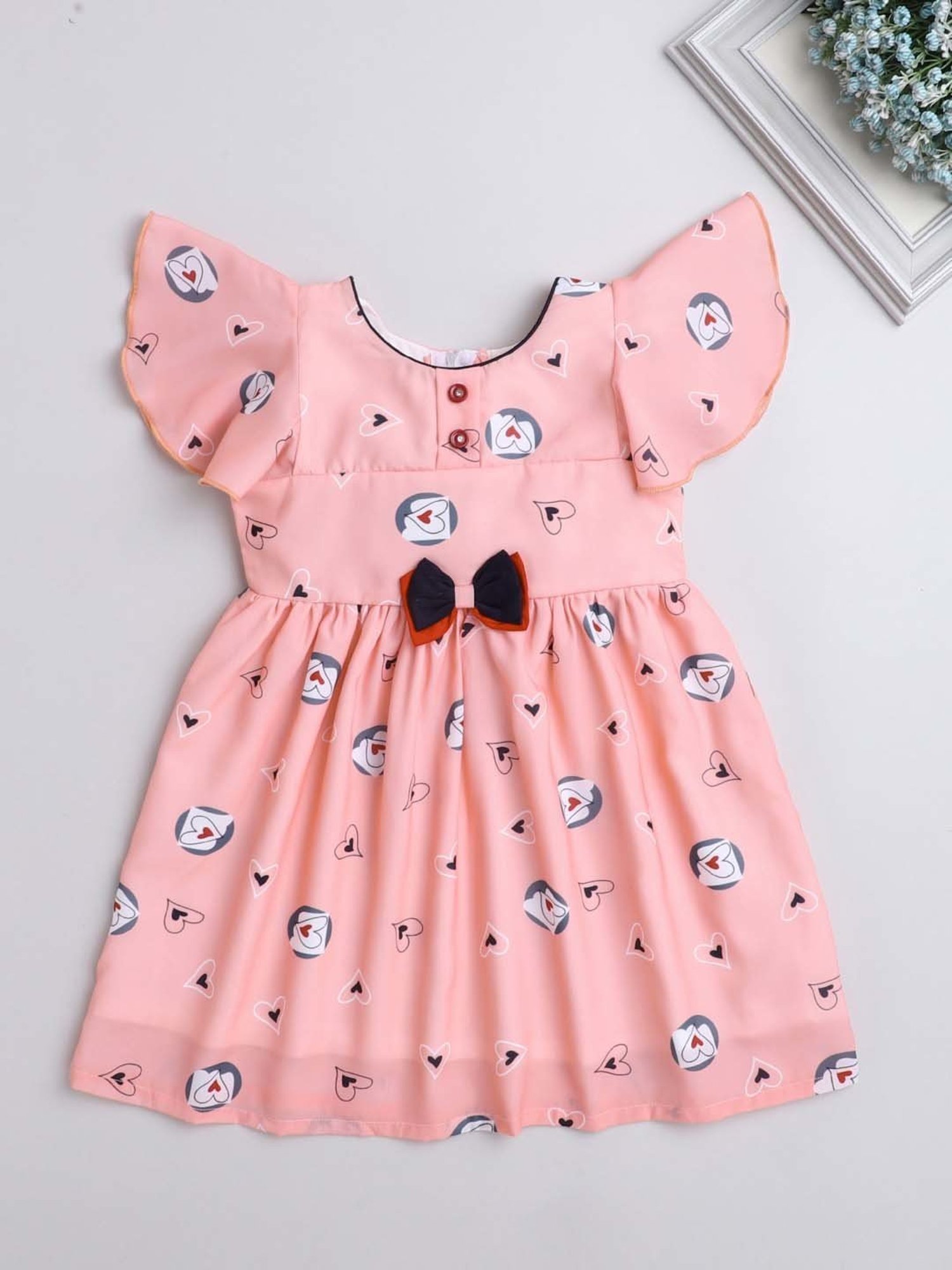 The Magic Wand Kids Peach Printed Dress